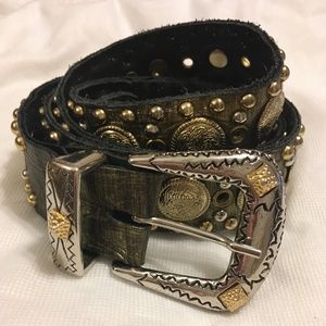 Coin Western Vintage Belt by Streets Ahead in Black with Gold & Silver Hardwar